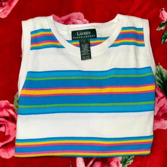 Vintage Y2K Lauren Ralph Lauren Striped Cotton Tank Top — Size L - Picture 10 of 10